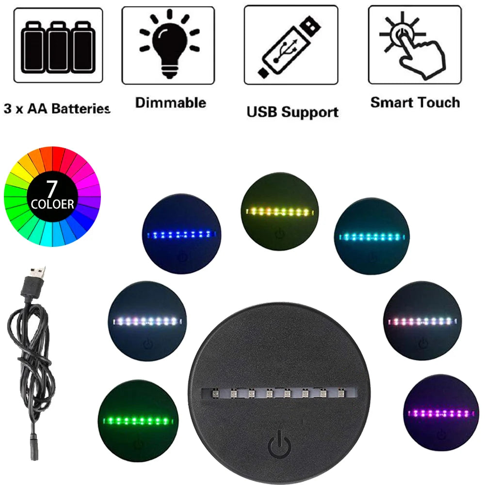 3D Acrylic Night Light - USB Stereo LED Table Lamp