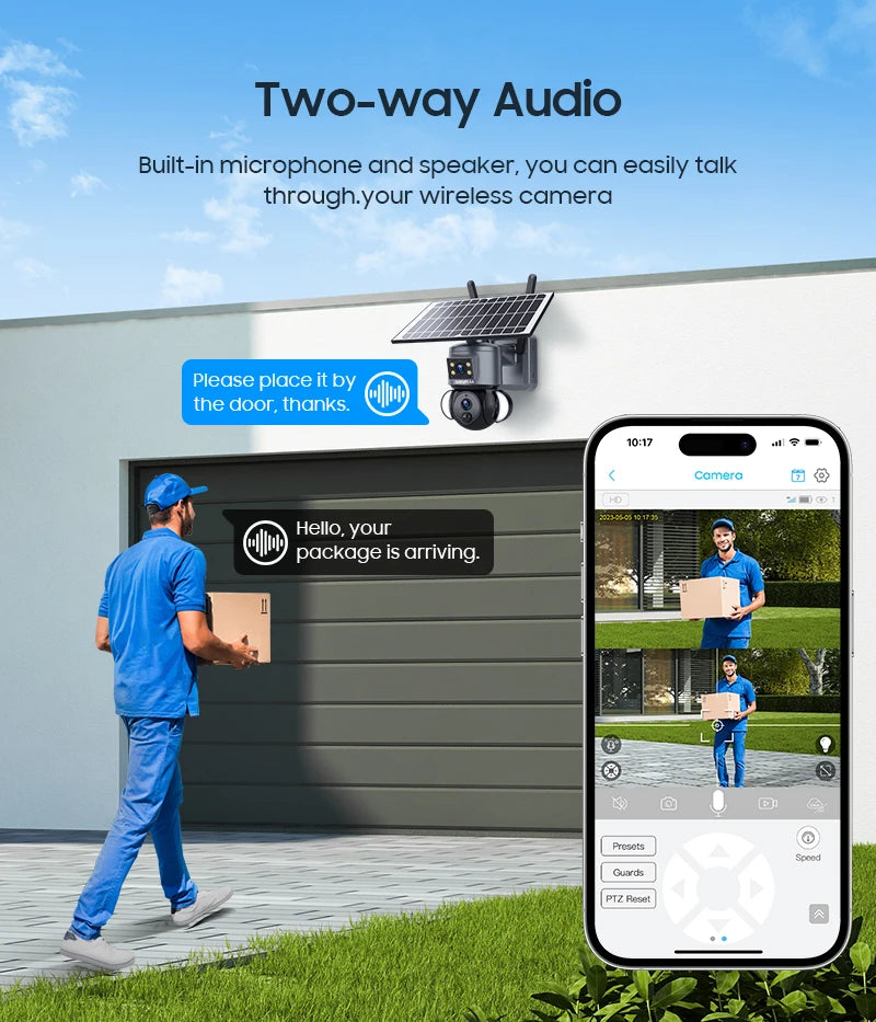 SHIWOJIA Advanced 4K Solar-Powered Outdoor Security Camera with Dual Lens
