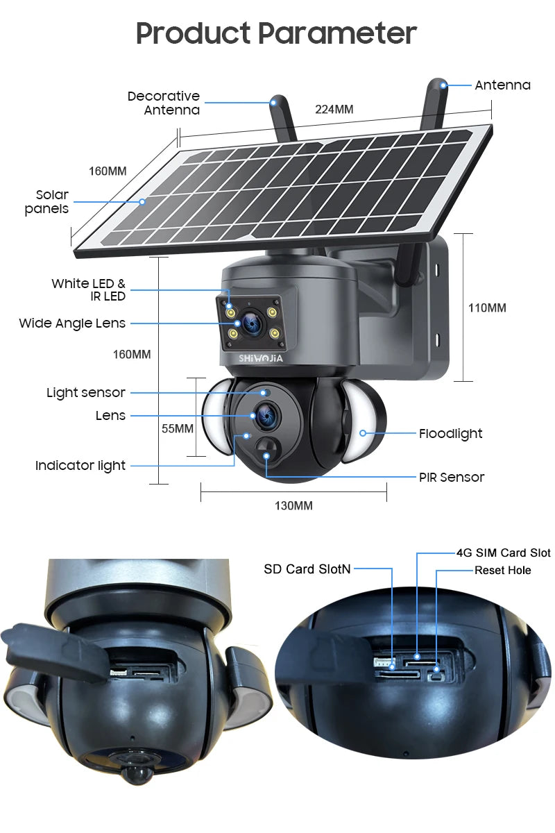 SHIWOJIA Advanced 4K Solar-Powered Outdoor Security Camera with Dual Lens