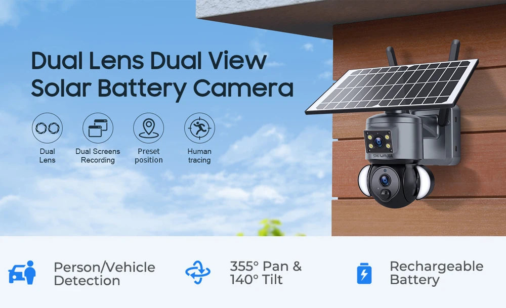 SHIWOJIA Advanced 4K Solar-Powered Outdoor Security Camera with Dual Lens
