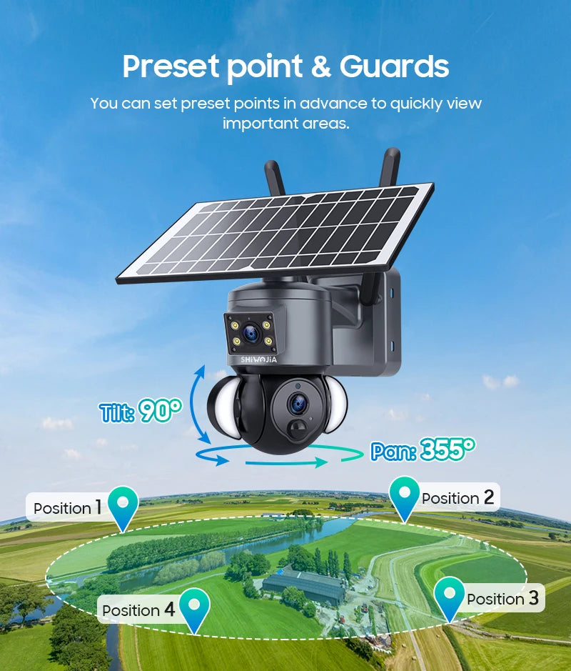 SHIWOJIA Advanced 4K Solar-Powered Outdoor Security Camera with Dual Lens