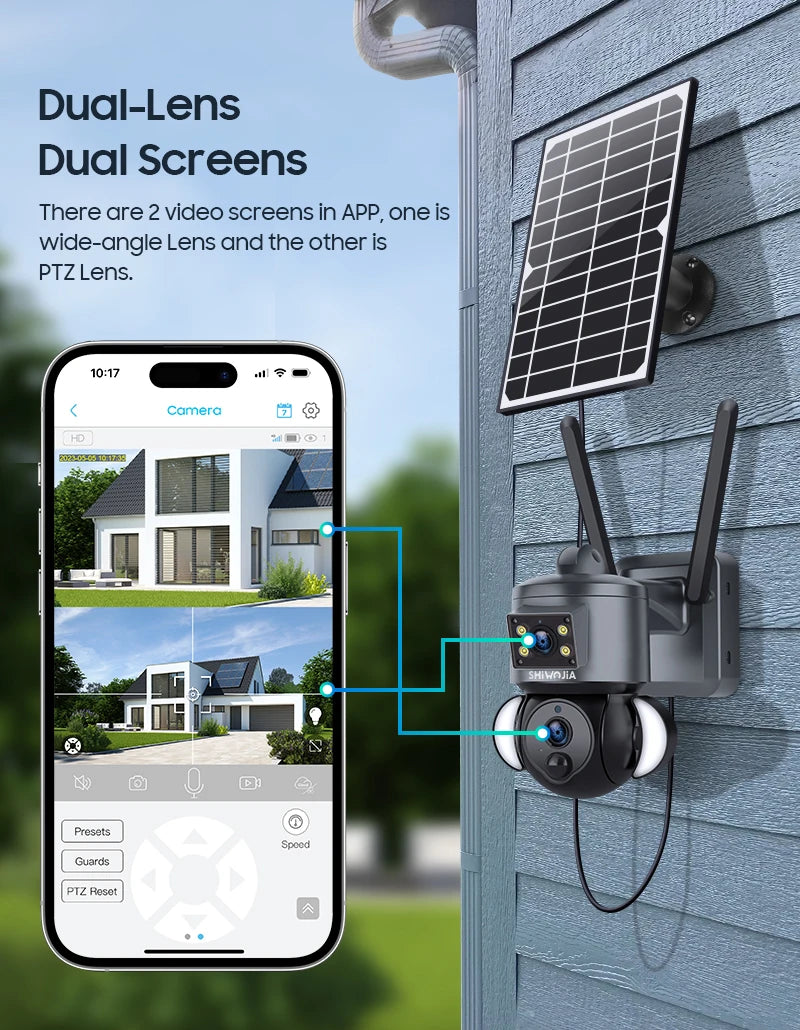 SHIWOJIA Advanced 4K Solar-Powered Outdoor Security Camera with Dual Lens